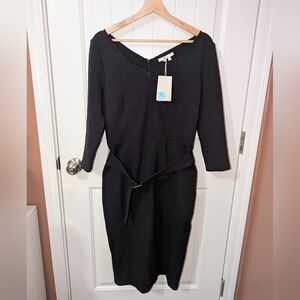 NWT Boden Ottoman V Neck Ribbed Margie Midi Dress W8R Black